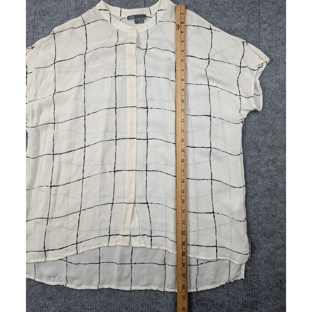 Vince Silk Blouse Womens Small Check Windowpane Camp Button Relaxed Old Money - Picture 4 of 7
